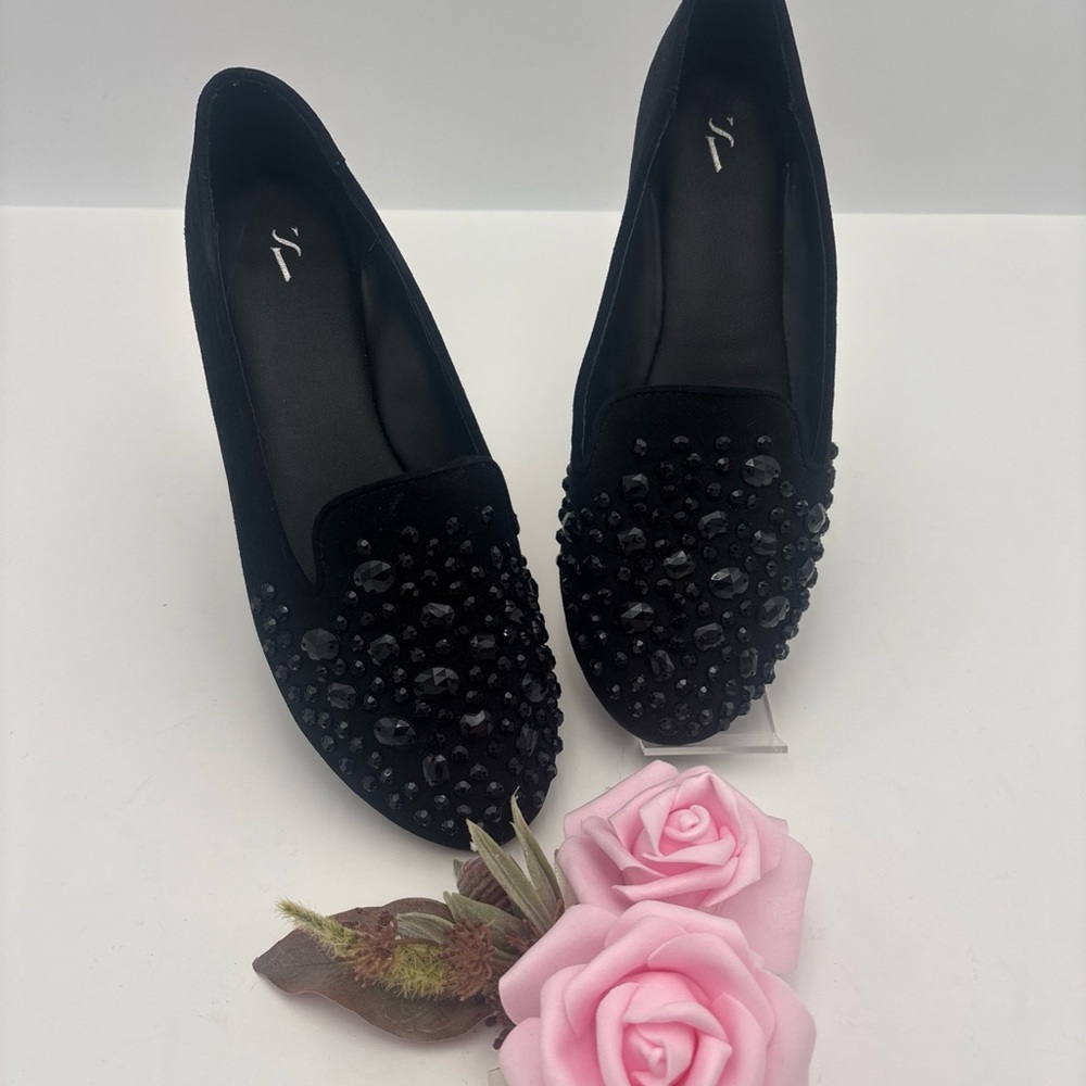 Vera Wang Black Beaded Loafers